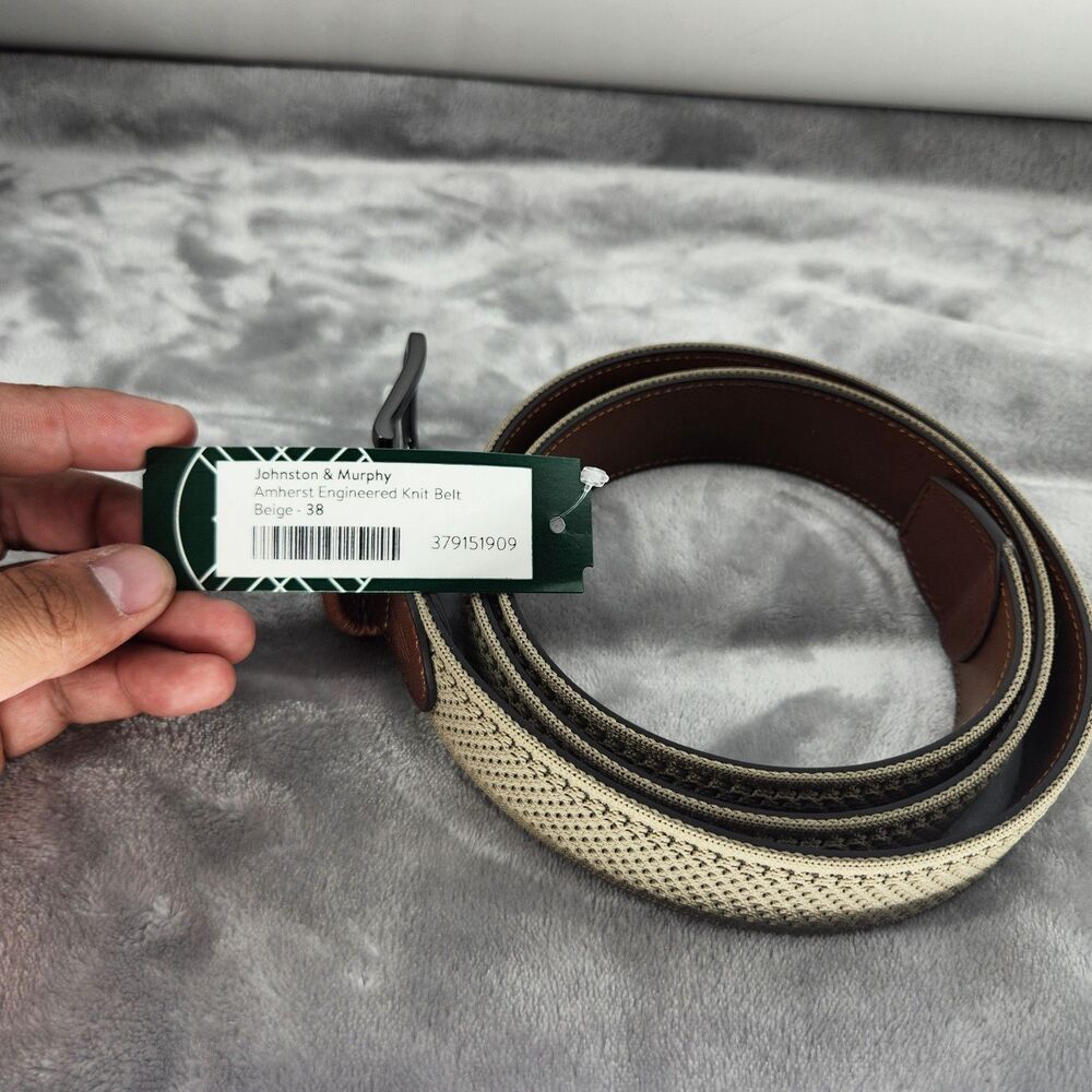 Johnston & Murphy J&M Beige Size 38 Amherst Engineered Knit Belt NWT $59.50 - Picture 1 of 5